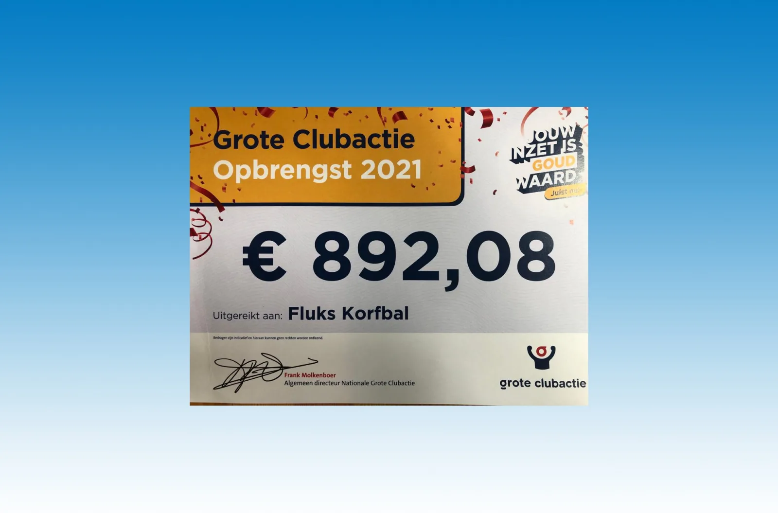 Grote Clubactie cheque